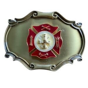 Vintage Fire Fighter Brass Belt Buckle 70s Raintree USA First Responder